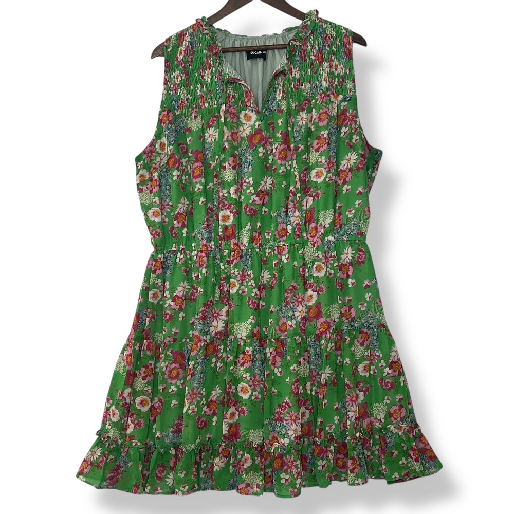 Sugarlips Green Floral Sleeveless Mini Dress